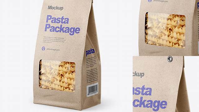 1594+ Kraft Bag with Fusilli Pasta PSD Mockup Half Side View Free Design Resource