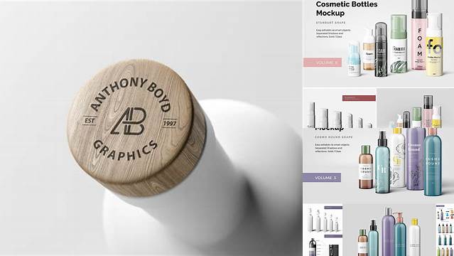 1601+ Metallic Cosmetic Bottle With Wooden Cap PSD Mockup Free Creative Design