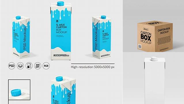 1609+ 1L Carton Box PSD Mockup Customizable PSD Templates