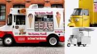 1611+ Ice Cream Truck PSD Mockup Front Half Side View Advanced Photoshop Template