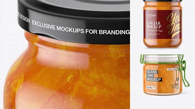 1613+ Clear Glass Jar with Apricot Jam PSD Mockup High-Angle Shot Versatile Mockup for Designers