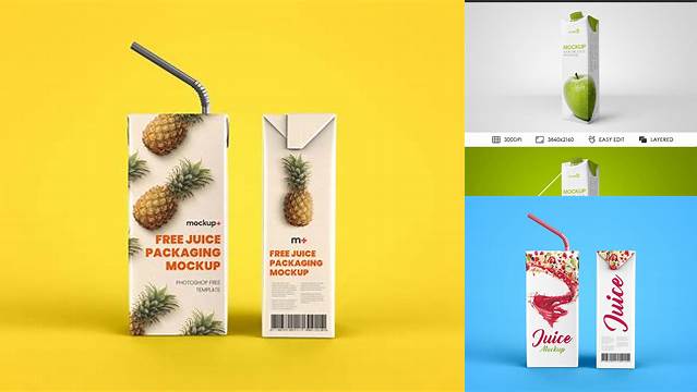 1614+ Juice Carton Package PSD Mockup Smart PNG Image