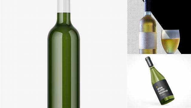 1619+ Green Glass Bottle With White Wine PSD Mockup High-End Creative PSD Template