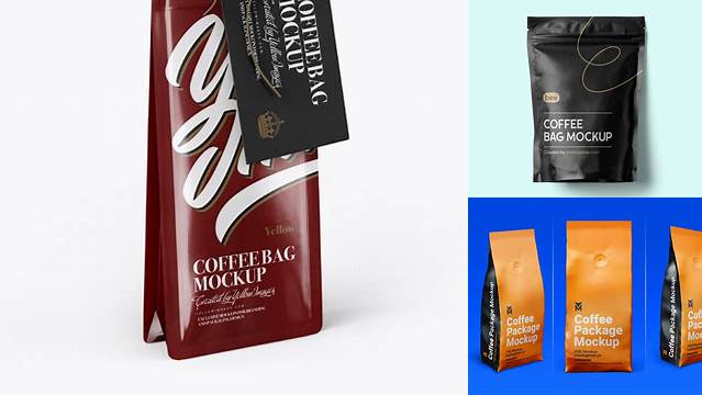 1621+ Glossy Coffee Bag With Label PSD Mockup Half Side View Smart Editable Design Mockup