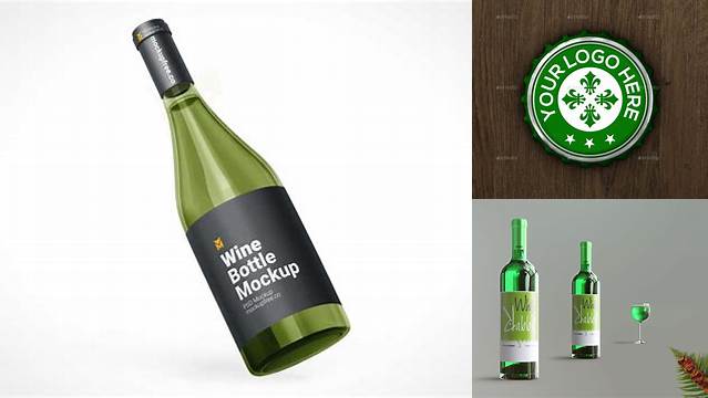 1629+ Green Glass Wine Bottle With Cap PSD Mockup Premium Design Freebie