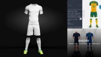 1629+ Men’s Full Soccer Kit with V-Neck Shirt PSD Mockup Hero Shot Editable Photoshop File