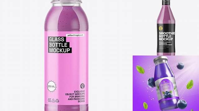 1630+ Clear Bottle with Blueberry Smoothie PSD Mockup Creative Layered Design File