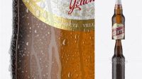 1636+ 12oz Amber Beer Bottle With Condensation PSD Mockup Easy-to-Edit PSD