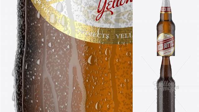 1636+ 12oz Amber Beer Bottle With Condensation PSD Mockup Easy-to-Edit PSD