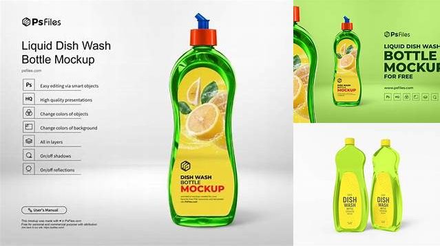 1636+ 500ml Dishwashing Bottle PSD Mockup Fully Customizable Mockup PSD Free