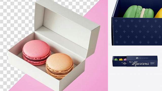 1641+ Opened Paper Box With Macarons PSD Mockup High-Angle Shot Custom Graphic Resource Free Download