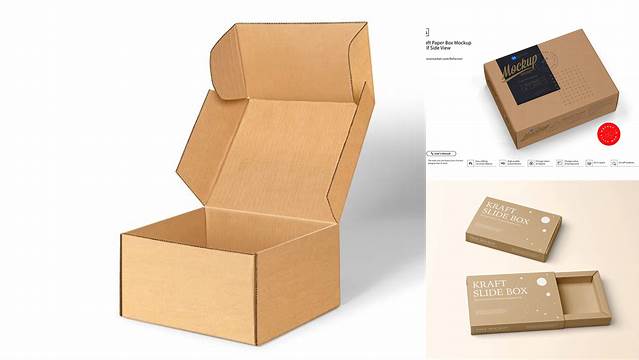 1643+ Kraft Box with Bottle PSD Mockup Half Side View Creative Design PSD Free Download