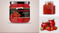 1645+ Glass Strawberry Jam Jar PSD Mockup Halfside View Editable Graphic Design Files