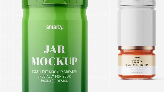 1646+ Glossy Small Jar With Baby Food PSD Mockup Front View Smart Object PSD Free Resource