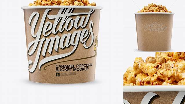 1647+ Large Kraft Caramel Popcorn Bucket PSD Mockup Eye-Level Shot Premium Mockup Freebie