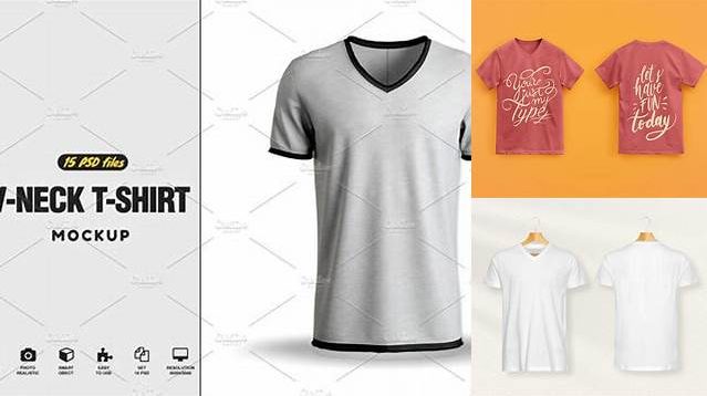 1651+ Men's V-Neck T-Shirt PSD Mockup Front View Customizable Design Files