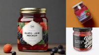 1652+ Glass Jar with Strawberry Jam PSD Mockup Front View High Angle Shot Creative High-Resolution PSD Freebie