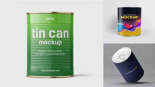 1652+ Glossy Tin Can PSD Mockup Front View Digital Resource Free Download