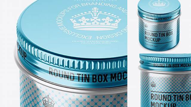 1655+ 50ml Metallic Round Tin Box PSD Mockup High-Angle Shot Custom Graphic Resource Free Download