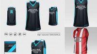 1655+ Men’s V-Neck Basketball Jersey PSD Mockup Front Half Side View High-Quality Editable PSD