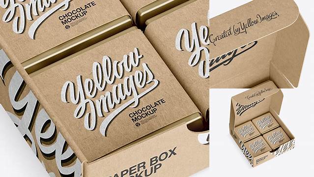 1657+ Opened Kraft Paper Box With Chocolates PSD Mockup Half Side View High-Angle Shot Digital Download PSD for Free