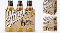 1660+ Kraft Paper 6 Pack Beer Bottle Carrier PSD Mockup 3/4 View High-Angle Shot Smart Editable Design Mockup