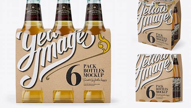 1660+ Kraft Paper 6 Pack Beer Bottle Carrier PSD Mockup 3/4 View High-Angle Shot Smart Editable Design Mockup