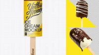 1664+ Ice Cream in Glaze with Wooden Stick PSD Mockup Premium Free Graphic Resource