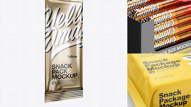 1667+ Metallic Snack Pack PSD Mockup Half Side View High Angle Shot Modern and Unique Freebie PSD