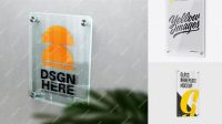 1668+ Vertical Glass Nameplate PSD Mockup Half Side View Easy-to-Use PSD Template