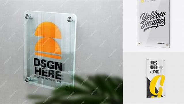 1668+ Vertical Glass Nameplate PSD Mockup Half Side View Easy-to-Use PSD Template