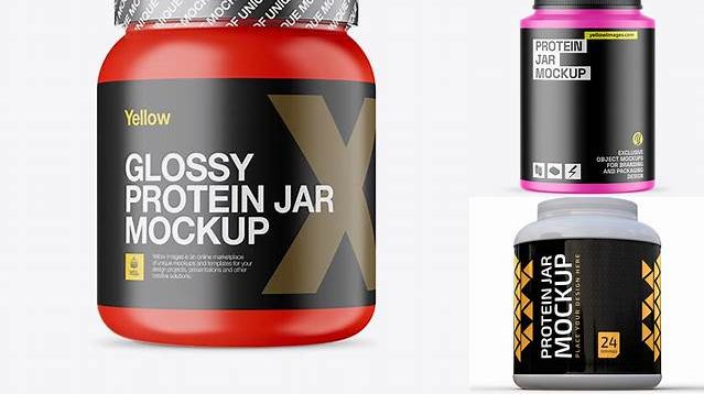 1671+ Matte Protein Jar With Shrink Band PSD Mockup High-Quality Creative PSD