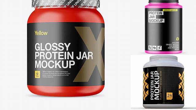 1671+ Matte Protein Jar With Shrink Band PSD Mockup High-Quality Creative PSD