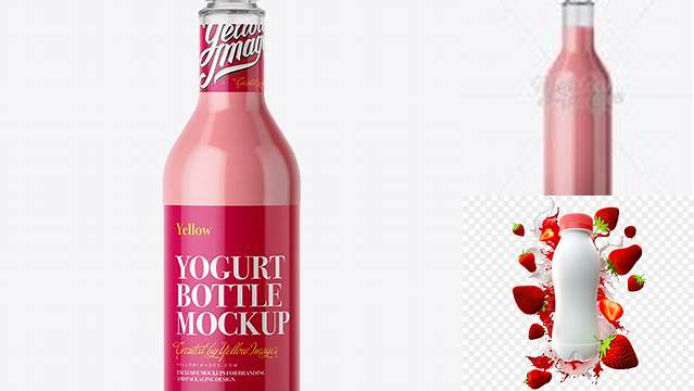 1673+ 500ml Strawberry Yoghurt Bottle PSD Mockup Smart PNG Image