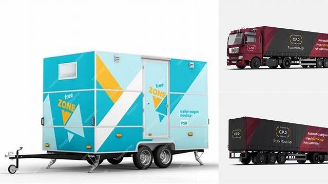 1677+ ?ement Trailer PSD Mockup Front View Creative Design PSD Free Download