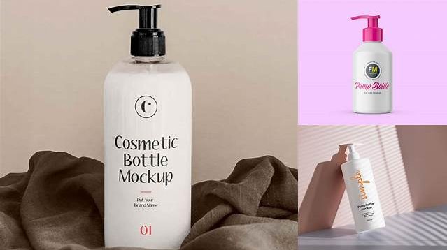 1679+ Small Cosmetic Bottle with Lotion Pump PSD Mockup Digital Download PSD for Free