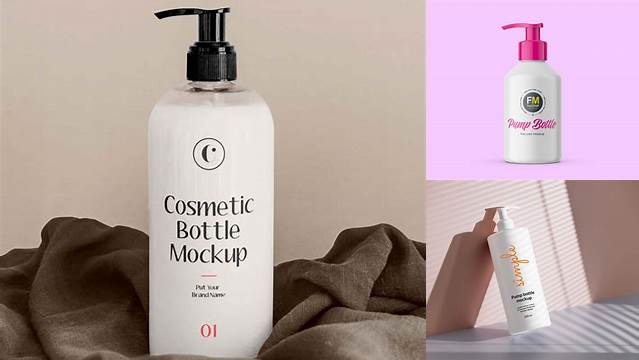 1679+ Small Cosmetic Bottle with Lotion Pump PSD Mockup Digital Download PSD for Free