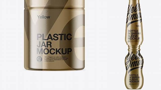 1688+ Plastic Jar in Metallic Shrink Sleeve PSD Mockup Exclusive Free Creative Mockup File