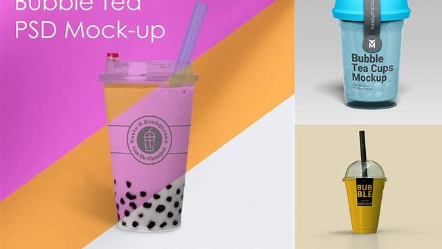 1690+ Cranberry Bubble Tea Cup PSD Mockup PSD Free Download