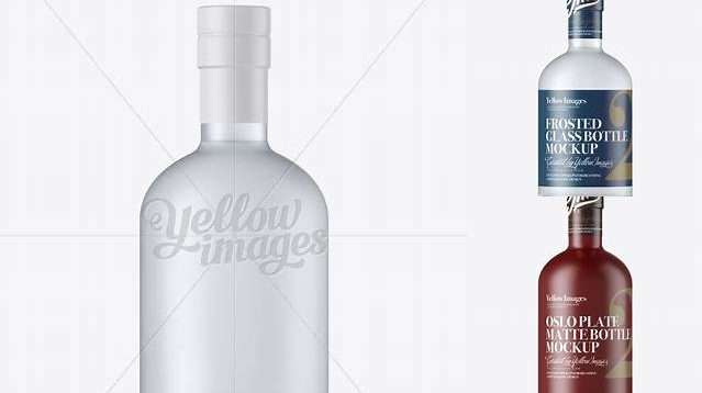 1690+ Frosted Glass Oslo Plate Bottle with Shrink Band PSD Mockup Fully Customizable Mockup PSD Free