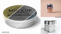 1694+ Glossy Round Tin Box PSD Mockup Front View High-Angle Shot Versatile Mockup for Designers