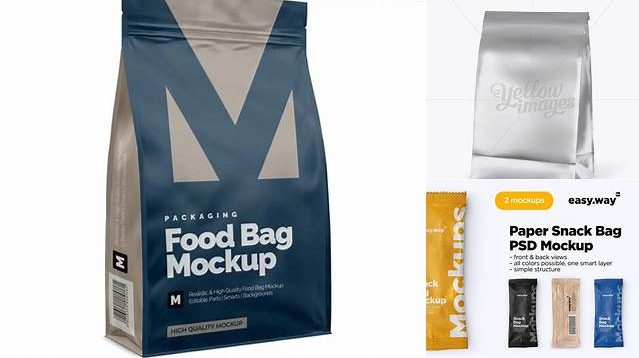 1695+ Metallic Paper Snack Bag PSD Mockup Half Side View Easy-to-Edit Photoshop Freebie