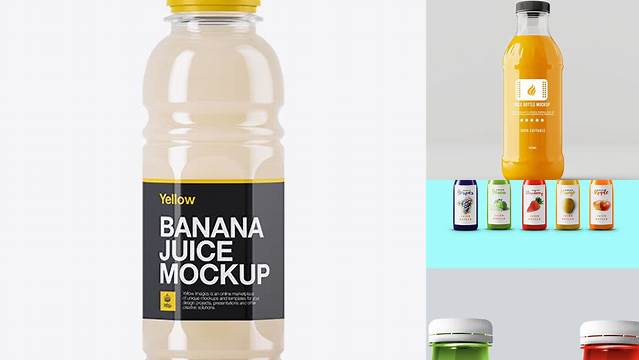 1695+ Plastic Bottle With Banana Juice PSD Mockup Easy-to-Use PSD Template