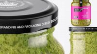 1698+ Clear Glass Jar with Pesto Sauce PSD Mockup High-Angle Shot High-Quality PSD Files