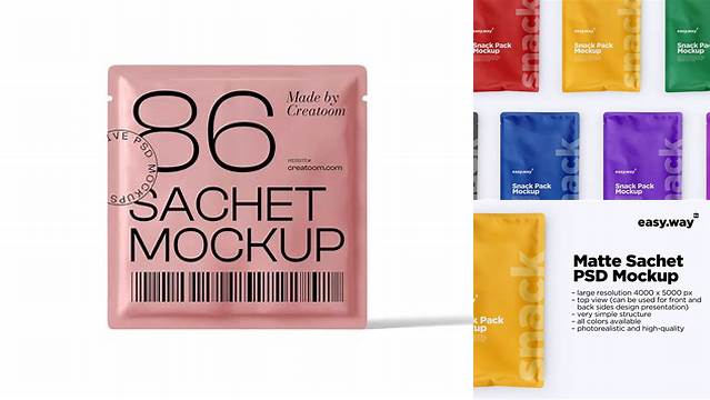 1699+ Matte Sachet PSD Mockup Front View Modern PSD Templates