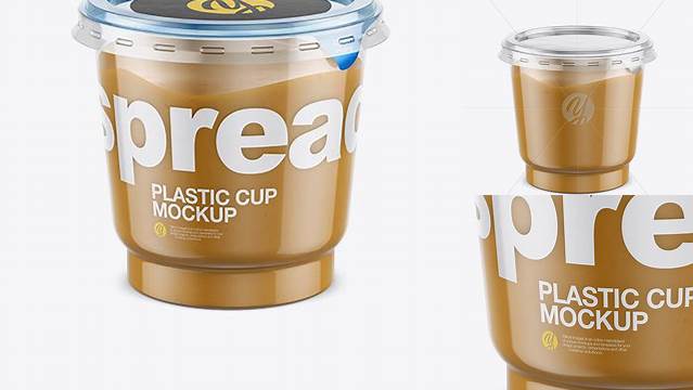 1700+ Clear Plastic Cup with Peanut Butter PSD Mockup High-Angle Shot Custom PSD Mockup Template