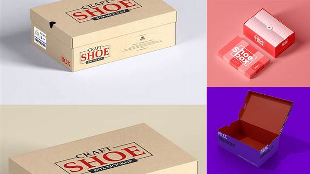 1704+ Paper Shoes Box PSD Mockup Half Side View High-Angle Shot Advanced Editable Template Free