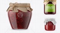 1707+ Glass Raspberry Jam Jar with Paper Cap PSD Mockup Advanced Editable PSD