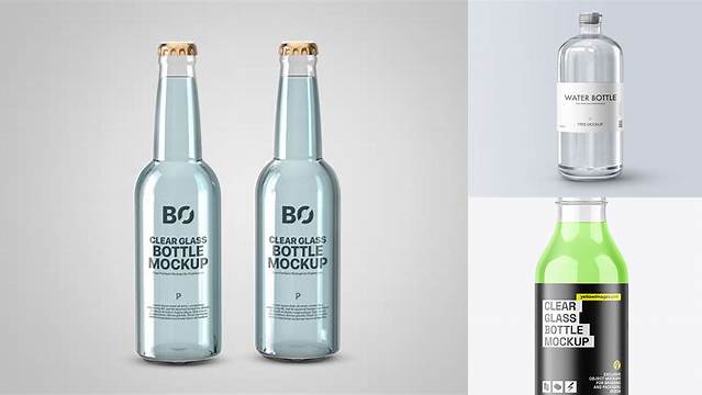 1708+ Clear Glass Drink Bottle PSD Mockup Photoshop PSD Free for Designers