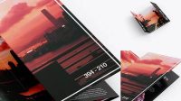 1709+ 4xDL Brochure PSD Mockup Half Side View High-Angle Shot Download Premium PSD Resource